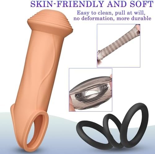 Reusable Cock Rings 4 Pcs Set, Penis Enlarge Sleeves, Delay Ejaculation Stronger Erection Enhancement Sex Toys, Long Lasting Stronger Strechy Penis Ring (Black) - Image 3