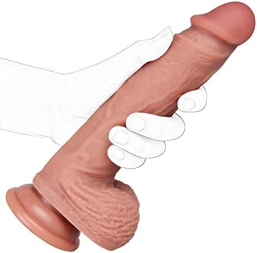 Realistic Silicone Dildo, Soft Lifelike Adult Sex Toy With Strong Suction Cup For Hands-Free Play, Can Be Use For Vagina G-Spot And Anal (Brown)