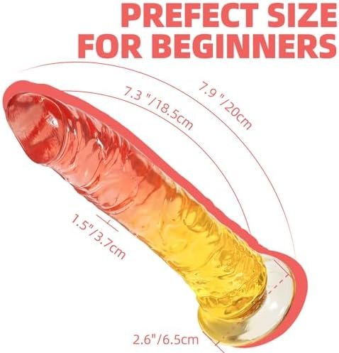 7.9'' Realistic Penis Gradient Dildo - Red-Yellow Soft Small Jelly Dildo With Strong Suction Cup For Women Pleasure, G Spot Lifelike Dick Adult Sex For Beginners Prostate Orgasm And Anal Stimulation - Image 2