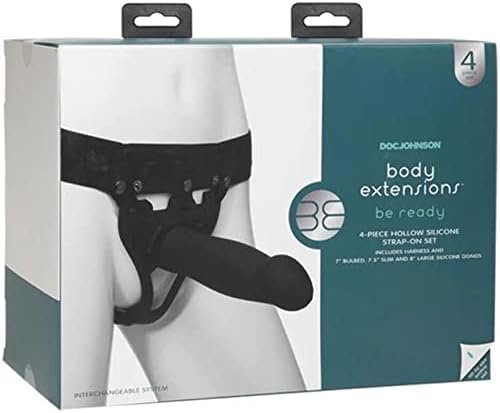 Doc Johnson Body Extensions - Be Bold - Hollow Strap-On System - Silicone Harness With Elastic Waist Band And Large Hollow Dildo