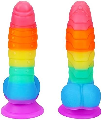 Realistic Dildo Rainbow Color Penis With Suction Cup Liquid Silicone Prostate Massage G-Spot Vaginal Stimulator Anal Sex Toy For Male Female Masturbation Romi - Image 3