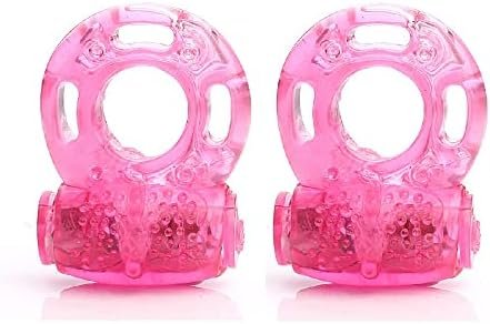 2 Pcs Vibrating Clitoral Stimulator Cock Ring, Silicone Penis Ring With Vibrator Ejaculation Delay Erection Enhance Adult Erotic Sex Toys For Men Couples (Pink)