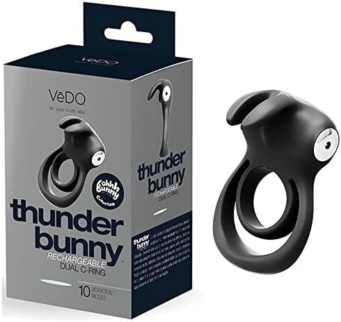 Vedo Thunder Bunny Rechargeable Vibrating Couples C-Ring, Clitoral Stimulation (Black Pearl) - Image 2