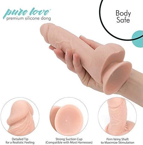 Pure Love 7.5 Inch Textured Silicone Dildo With Suction Cup, Beige Color, Adult Sex Toy - Image 2