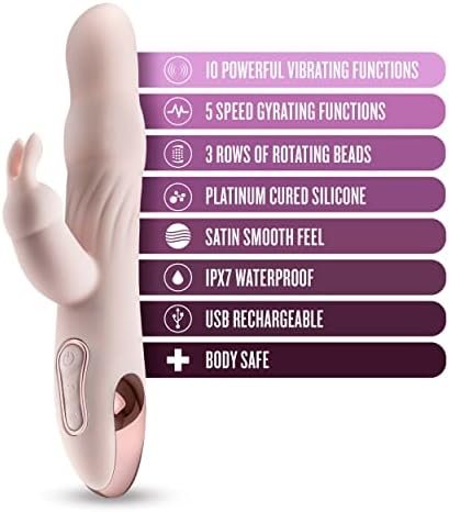 Blush Aurora - 10 Function Rechargeable Gyrating Silicone Vibrator - 3 Rows Of Rotating Beads - Your Clitoris Nestles Between The Soft Vibrating Rabbit Ears - Satin Smooth Texture - Ipx7 Waterproof - Image 2