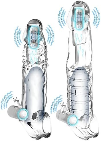 2 Pack Vibrating Penis Sleeve With Clitoral Vibrator, Couple Sex Toys, 4.1 & 2.6 Inch Penis Extender Cock Sleeve Set With Penis Ring, Sexual Enhancer Penis Extension Sleeve, Sex Toys For Men