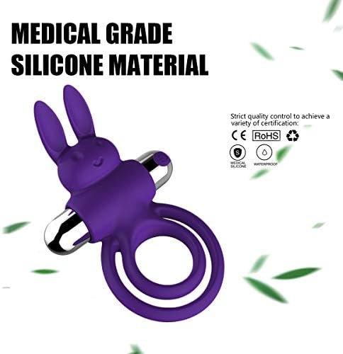 Rechargeable Soft Silicone Rabbit Vibrating Cock Ring With 10 Powerful Vibration Modes Waterproof Penis Ring Vibrator Adult Sex Toys For Men (Purple) - Image 3