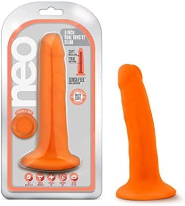 Blush Neo - 6" Realistic Dildo - Sensa Feel Soft Dual Density Small Slim 1.25" Thick Shaft - Anal Pegging Strap On Compatible - Sturdy Suction Cup For Hands Free Play - Body Safe Sex Toy - Neon Orange