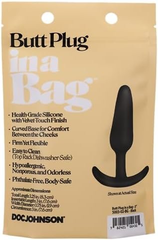 Doc Johnson – Butt Plug In A Bag, 3 Inch Adult Toy Tapered Tip For Easy Insertion, Warms To Body Temperature, Easy To Use, Body Safe Silicone, Odorless, Phthalate Free (Black) - Image 2