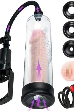 Penis Pump To Enlarge Penis And Improve Erection - Complete Male Sex Toys Kit With Penis Rings, Vagina Sleeve And More - Great Addition To Your Collection Of Adult Sex Toys & Games Black