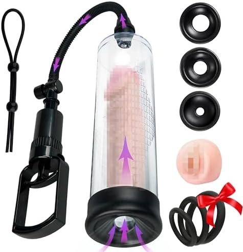 Penis Pump To Enlarge Penis And Improve Erection - Complete Male Sex Toys Kit With Penis Rings, Vagina Sleeve And More - Great Addition To Your Collection Of Adult Sex Toys & Games Black