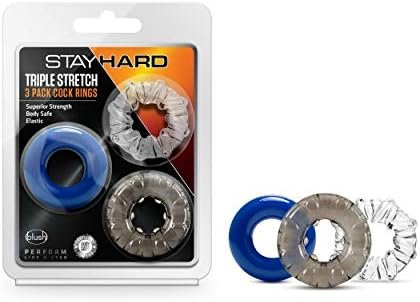 Blush Stay Hard Triple Stretch Cock Rings - Increase Stamina, Harder Erections, Engorges Penis Adding Girth, Lengthen, Thicker, Enlarge - Stretchy Male Enhancement Sex Toy For Men, Couples - 3 Pack