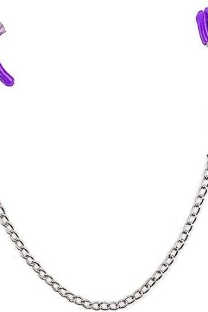Ousandy Adjustable Nipple Clip Clamps With Chain Pressure Breast Clamps Non Piercing Nipple Rings Clamps Metal Stimulator Nipple Clips For Adult Men Women Sex Toys (Purple)