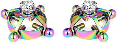 Vitacool 2Pcs Fake Nipple Rings Non Piercing Stainless Steel Nipple Shield Rings Cz Adjustable Pressure Bar Nipple Rings For Women Body Nipple Jewelry Non Piercing