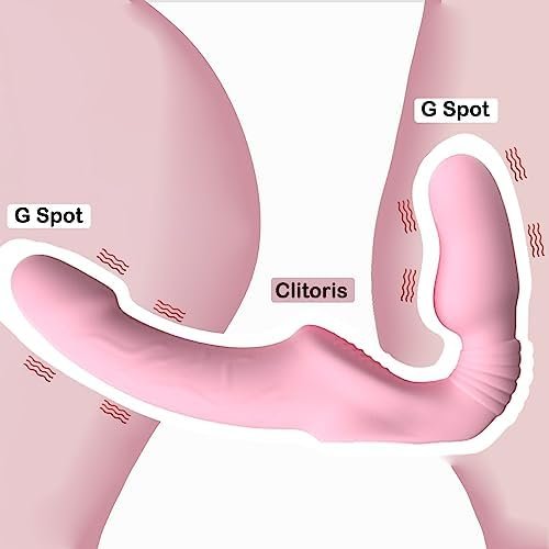 Gaiwu Harness Strap-On Dildo Vibrator With Remote Control, Double-Ended Dildos With 10 Vibrating Modes, Waterproof Rechargeable Adult Sex Toys With Anti-Slip Ribbed For Women Lesbian Couples Pink - Image 2