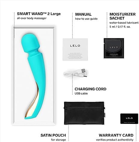 Lelo Smart Wand 2 Large All-Over Body Handheld Waterproof Vibrator And Wand Massager, Vibrating Massager For Her And Wand Massagers For Neck And Back With 10 Vibration Patterns, Aqua - Image 2