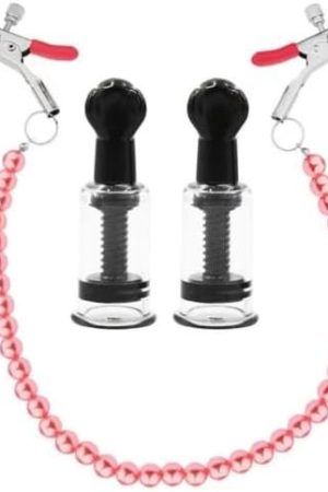 Nipple Suckers And Pearl Body Chain With Nipple Clips Clamps Stainless Steel Non Piercing Nipple Rings Decorative Clip Adult For Pleasure Toys For Women/Men Adjustable Pressure Breast Clamps (Pink)