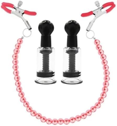 Nipple Suckers And Pearl Body Chain With Nipple Clips Clamps Stainless Steel Non Piercing Nipple Rings Decorative Clip Adult For Pleasure Toys For Women/Men Adjustable Pressure Breast Clamps (Pink)