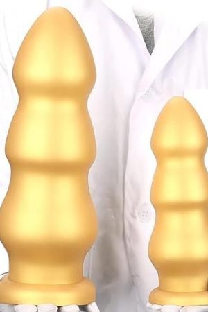 Gienocy Gold Silicone Xxl Huge Dildo Analdildo With Thick Anal Beads Butt Plug Dildos Vaginal Prostate Massage Stimulation Sex Toys With Strong Suction Cup For Female Male Gay Advanced Player (L)