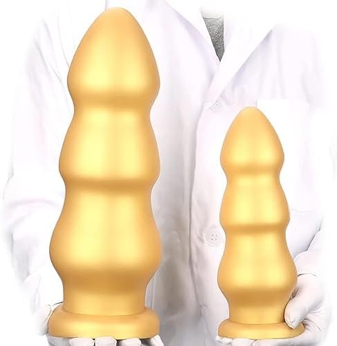 Gienocy Gold Silicone Xxl Huge Dildo Analdildo With Thick Anal Beads Butt Plug Dildos Vaginal Prostate Massage Stimulation Sex Toys With Strong Suction Cup For Female Male Gay Advanced Player (L)
