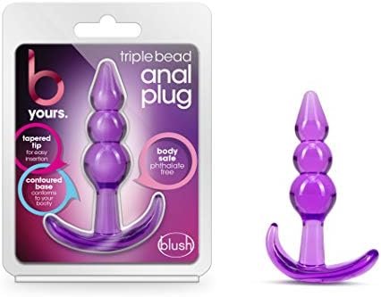 Blush B Yours Triple Beaded See Through Soft Flexible Easy Insertion Comfortable Butt Plug - 3 1/4 Inch Anchor Base Fragrance Free Easy To Clean Adult Toys - Sex Toy For Women Men Couples - Purple