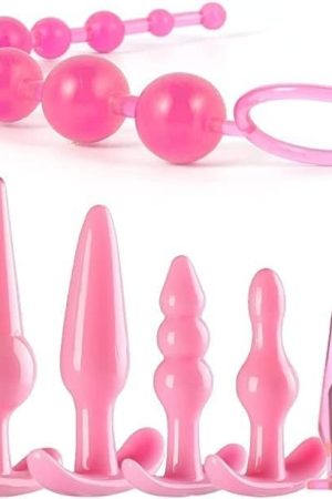 Expanding Anal Plug Toys 6 Pcs Butt Toy Plugs Silicone Anal Beads Tool Trainer Kit Adult Sex Toys For Men Women, Black