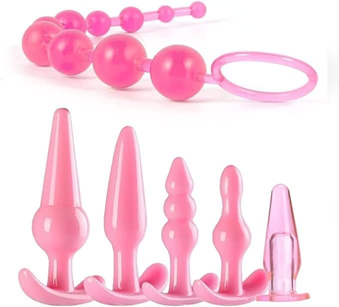 Expanding Anal Plug Toys 6 Pcs Butt Toy Plugs Silicone Anal Beads Tool Trainer Kit Adult Sex Toys For Men Women, Black