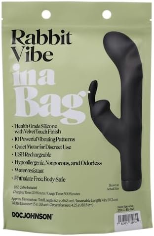 Doc Johnson – Rabbit Vibe In A Bag Collection, Adult Vibrating Massager, 10 Powerful Vibrations, Quiet Motor, Silicone, Usb Rechargeable, Length 6.5 Inch And Width 1.5 Inch (Black) - Image 2
