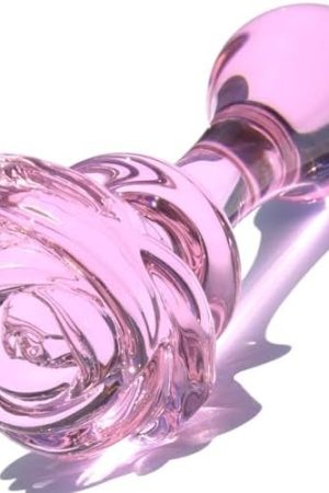 Glass Anal Plug Butt Plug Prostate Massager With Long Neck Rose Round Base And Gradual Head Fetish Bum Plug Anal Dilator Masturbation Sex Toy For Women Men, 5.35 X 1.37 Inch Golden Tjijp