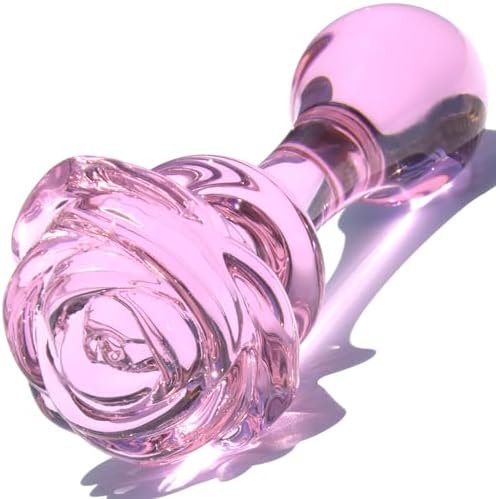 Glass Anal Plug Butt Plug Prostate Massager With Long Neck Rose Round Base And Gradual Head Fetish Bum Plug Anal Dilator Masturbation Sex Toy For Women Men, 5.35 X 1.37 Inch Golden Tjijp