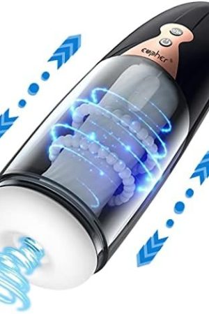 Automatic Male Masturbator, 5 Telescoping & Vibrating Electric Sex Masturbation Cup Penis Stroker For Men Hands Free Realistic Pocket Pussy & Oral Sex Blowjob
