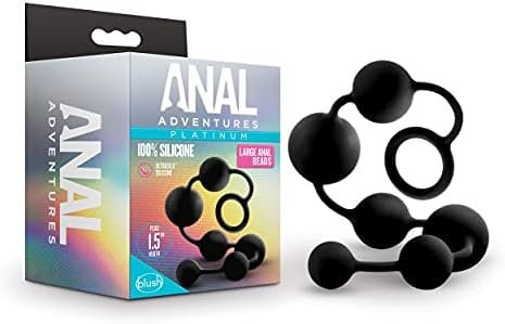 Blush Anal Adventures Platinum - Advanced 16 Inch Large Puria Silicone Anal Beads - Ultrasilk Smooth - Sturdy Retrieval Ring - Flexible - Graduated Beads For Comfort - Sex Toy For Women Men - Black