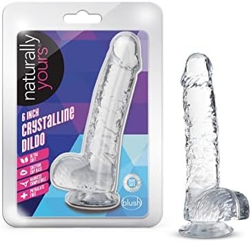 Blush 6 Inch Crystalline Dildo - 1" Slim For Beginners - Strapon Compatible Suction Cup For Hands Free Fun - Realistic Lifelike Hand Sculpted Anal Vaginal Adult Sex Toy For Men Women Couples - Clear