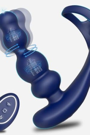 Rotating Vibrating Anal Prostate Vibrator - 4 In 1 Remote Control Anal Beads Butt Plug Dildo With Double Penis Rings & 3 Rotation 10 Vibration Modes, Silicone P-Spot Massager Adult Sex Toys For Men