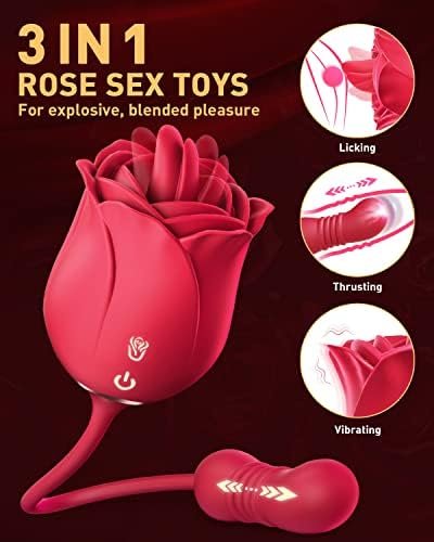 Rose Sex Toys Dildo Vibrator, Rose Sex Stimulator For Women - Rose Adult Toys With Dual Vibrating Tongue Licking & Thrusting G Spot Vibrators Dildo For Clitoral Viginal Anal Fun, Sex Store For Adult - Image 2