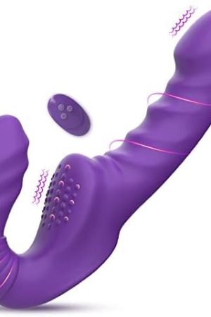 Strapless Strap On Dildos With Flexible Bulb - Meanins Allen, Anti-Slip Ribbed Double-Ended G Spot Vibrator, Strap-On For Pegging With Raised Nubs, Adult Sex Toys For Women & Lesbian, Purple