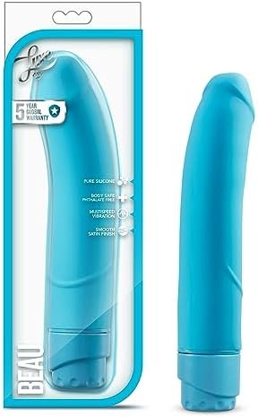 Blush Beau - 8.5 Inch Platinum Puria Silicone Deep Rumbly Vibrating Dildo - Curved For G Spot - Ipx7 Submersible Waterproof - Stimulating Ultrasilk Smooth Vibrator Sex Toy For Women Men Couples - Blue
