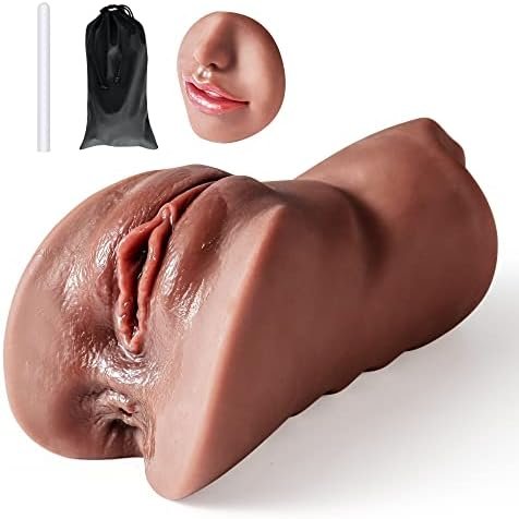 3 In 1 Male Masturbator Realistic Pocket Pussy With Drying Stick & Waterproof Storage Bag, Double-Ended Male Sex Toy Mouth Tongue Textured Vagina & Tight Anus For Men Masturbation(Wheat)