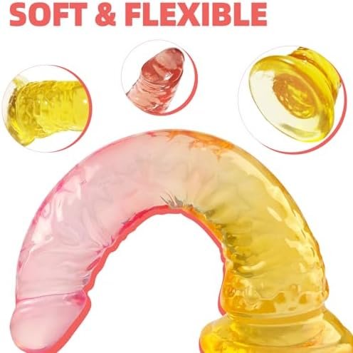 7.9'' Realistic Penis Gradient Dildo - Red-Yellow Soft Small Jelly Dildo With Strong Suction Cup For Women Pleasure, G Spot Lifelike Dick Adult Sex For Beginners Prostate Orgasm And Anal Stimulation - Image 3