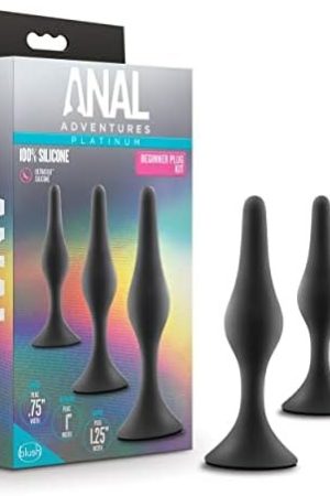 Anal Adventures Platinum Silicone Beginner Plug Kit - Three Different Sized Tapered Plugs For Anal Training - Comfortable Base For Safety And Long Term Wear - Sex Toys For Him Her Couples Black