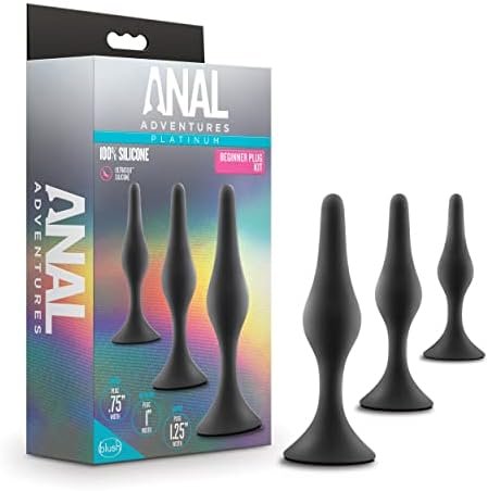 Anal Adventures Platinum Silicone Beginner Plug Kit - Three Different Sized Tapered Plugs For Anal Training - Comfortable Base For Safety And Long Term Wear - Sex Toys For Him Her Couples Black