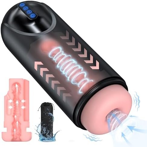 Automatic Sucking Male Masturbator,4 Thrusting,4 Sucking & 10 Vibrating Electric Pocket Pussy &Waterproof Storage Bag,Automatic Stroker Male Masturbators Penis Stimulation,Blowjob Sex Toy For Men
