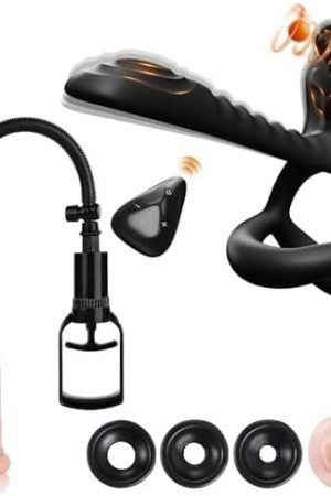 Penis Pump And Vibrating Cock Ring 3 In 1 Penis Ring Couple Vibrator Adult Sex Toys For Men, Couple