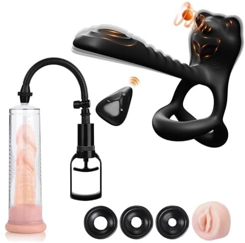 Penis Pump And Vibrating Cock Ring 3 In 1 Penis Ring Couple Vibrator Adult Sex Toys For Men, Couple