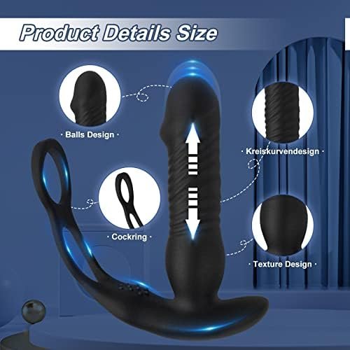 Thrusting Anal Vibrator Prostate Massager With Penis Ring Vibrating Dildo Anal Toy Butt Plug With 3 Thrust & 16 Vibration Modes, Remote Control Male Adult Anal Sex Toy For Men Couple Sex Toys - Image 3