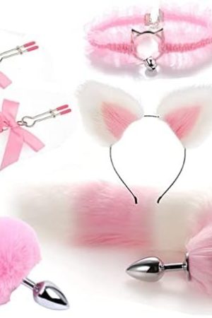 Anal Plug Butt Plug, 6Pcs/Set Sex Fox Tail Anales Plug Toys Butt Plugs With Cat Ears Headband And Necklace Metal Anal Sex Toys For Women Man Beginners Adult Couples