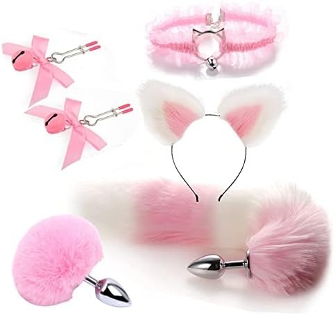 Anal Plug Butt Plug, 6Pcs/Set Sex Fox Tail Anales Plug Toys Butt Plugs With Cat Ears Headband And Necklace Metal Anal Sex Toys For Women Man Beginners Adult Couples