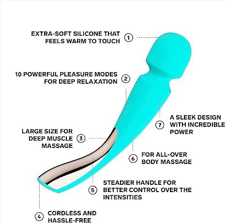 Lelo Smart Wand 2 Large All-Over Body Handheld Waterproof Vibrator And Wand Massager, Vibrating Massager For Her And Wand Massagers For Neck And Back With 10 Vibration Patterns, Aqua - Image 3