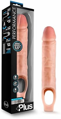 Performance Plus - Purio Silicone Cock Sheath Realistic Penis Enlargement Extender - Thicken Penis 2", Extend 1.5", Satin Smooth Ultrasilk, Ribbed For Pleasure, Stretch Your Balls, For Men - Beige