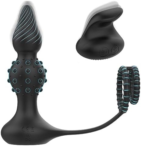 Prostate Massager Anal Vibrator With Dual Cock Ring Remote Control Anal Beads And Wave Motion Anal Plug With 10 Vibrating Modes Anal Dildo Butt Plug Sex Toys For Men And Couple Pleasure